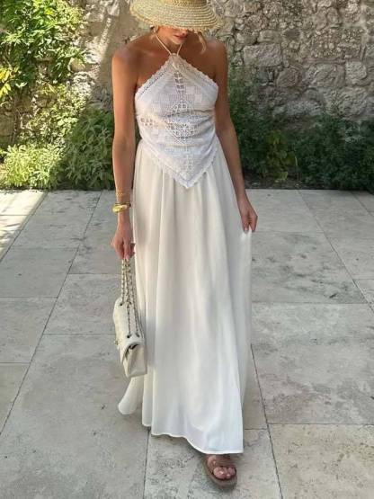 Halter Neck Backless Lace Top And Skirt Set-Skirt