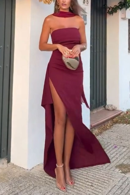 Side Slit Scarf Maxi Dress