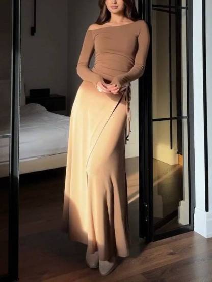 Off-Shoulder Top And Lace-Up Skirt Set