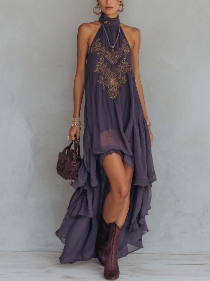 Bohemian Style Embroidered Maxi Dress