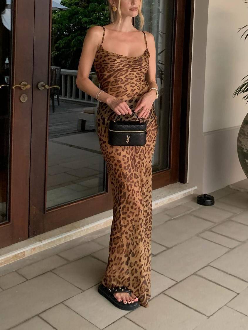 Suspender Backless Leopard Print Dress
