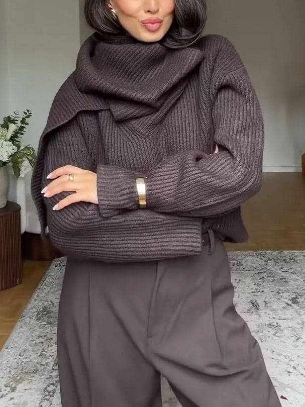 Scarf Design Pullover Sweater