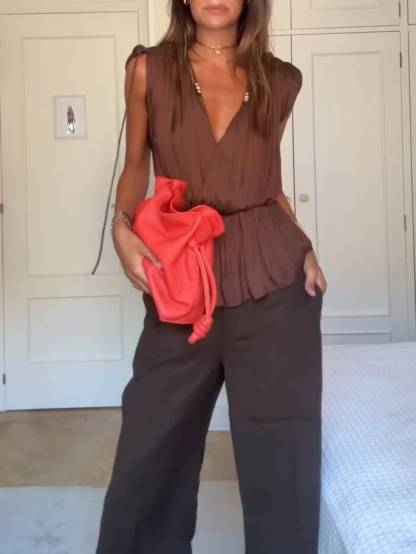 V-Neck Sleeveless Top And Shorts Suit-Shorts