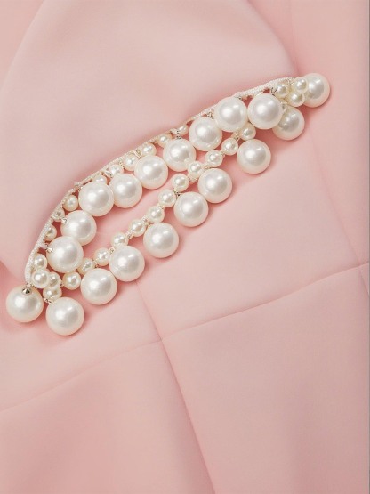 Elegant Pearl-Trim Short Sleeve Midi Dress