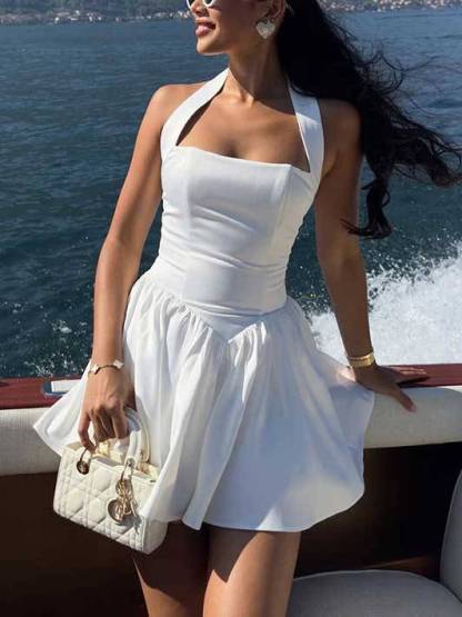 Elegant Halter Neck Backless Mini Dress
