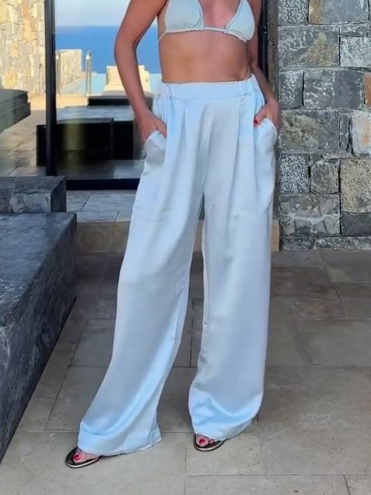 Slit Tube Top Midi Dress And Wide Leg Pants Suit - Pants