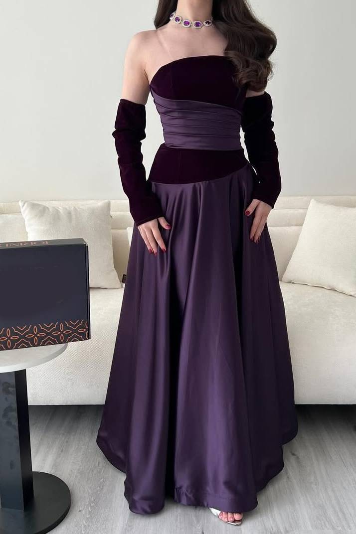 Velvet Splicing Pleated Maxi Dress