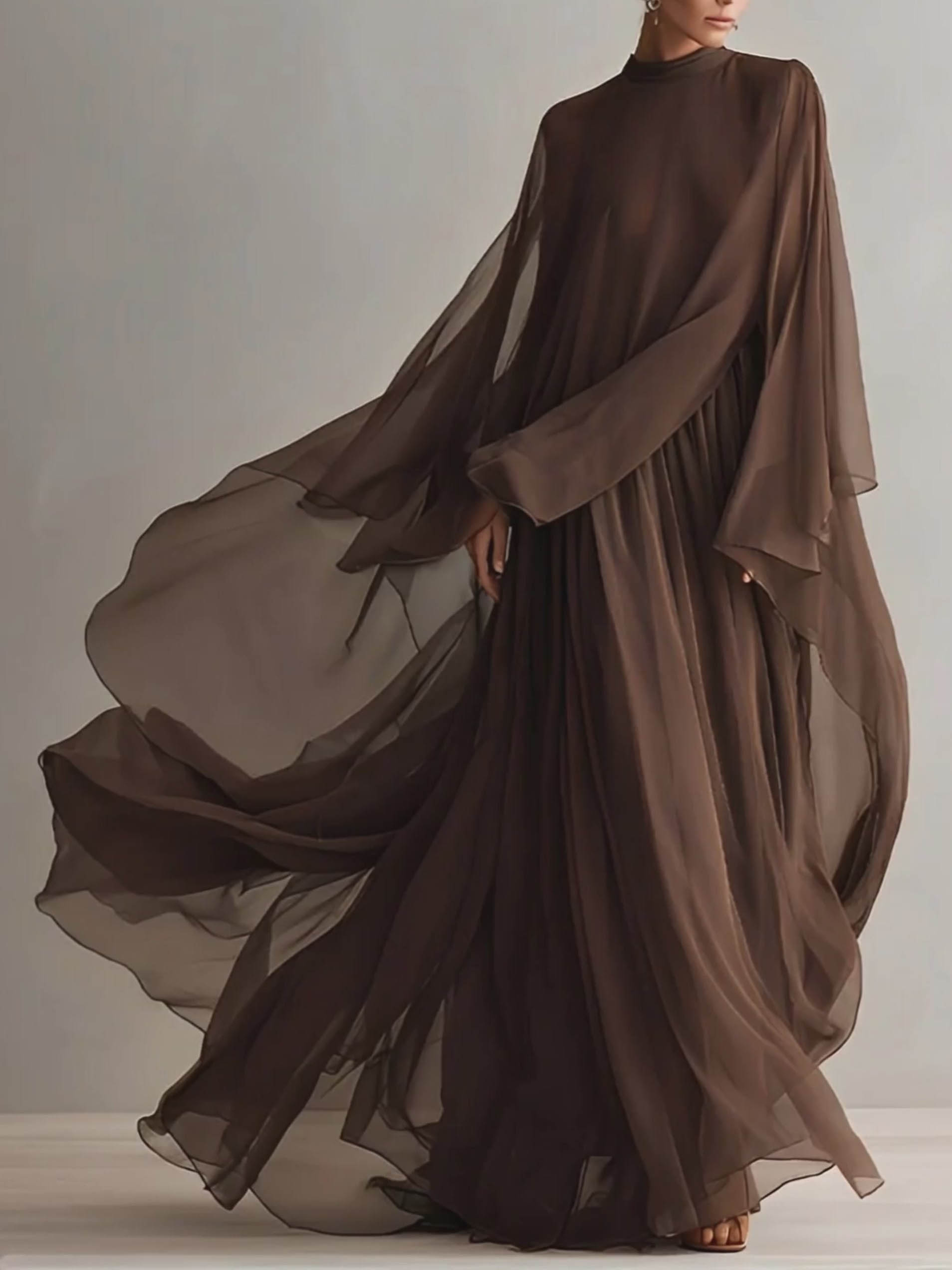 Elegant Shawl-style Chiffon Flowing Maxi Dress