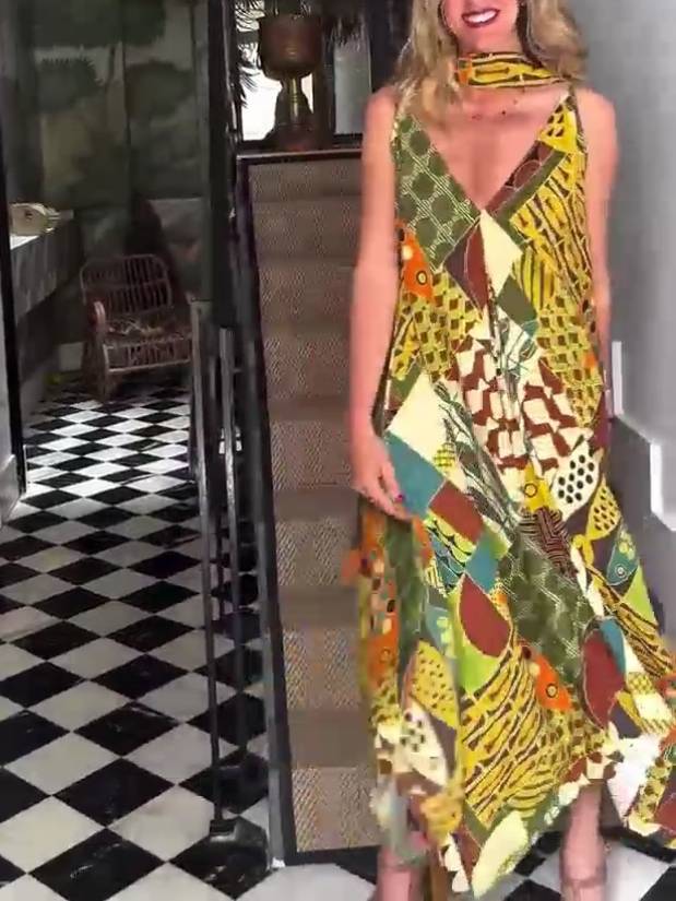 Unique Printed Irregular Hem Dress