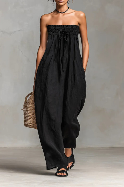 Pleated Design Strapless Jumpsuit