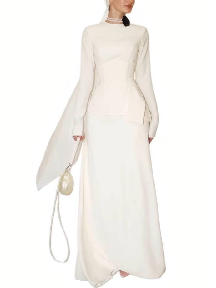 Waist Belt Design Shirt And Skirt Set