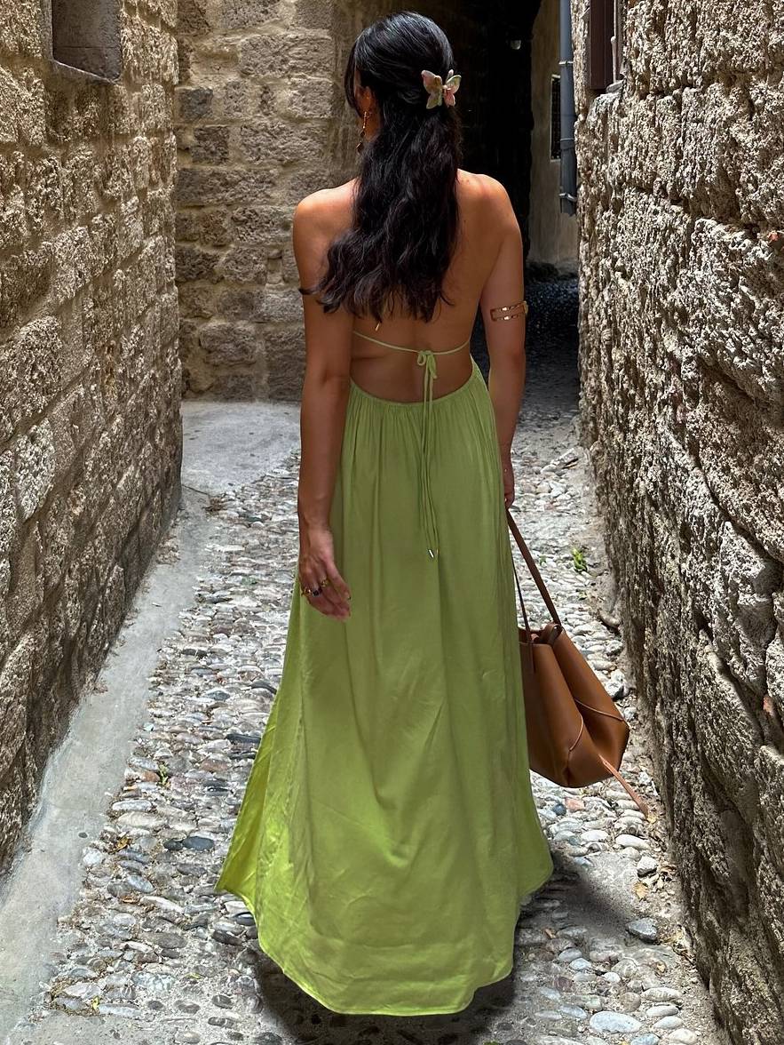 Deep V-neck Backless Sling Dress