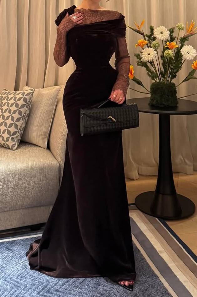 Velvet Splicing Lace Maxi Dress