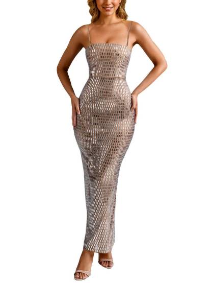 Shiny Sling Slim Fit Maxi Dress
