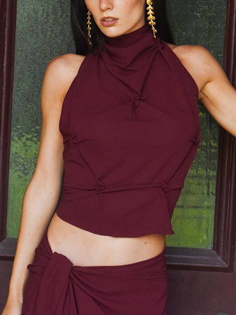 Halter Neck Pleated Backless Top