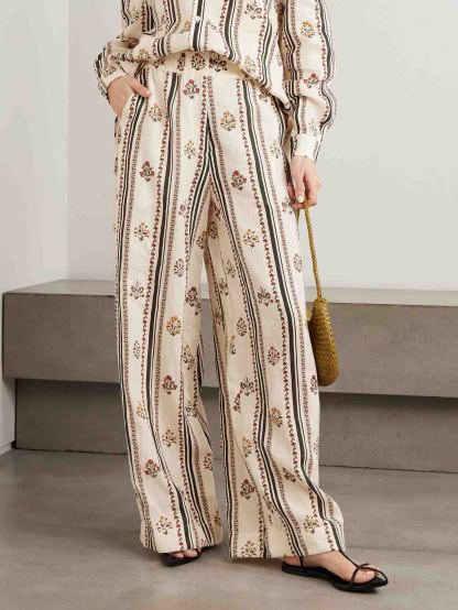 Bohemian Printed Striped Wide Leg Pants
