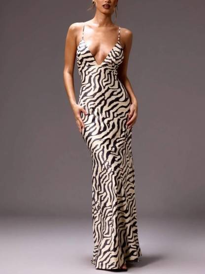 Zebra-print Sling Maxi Dress