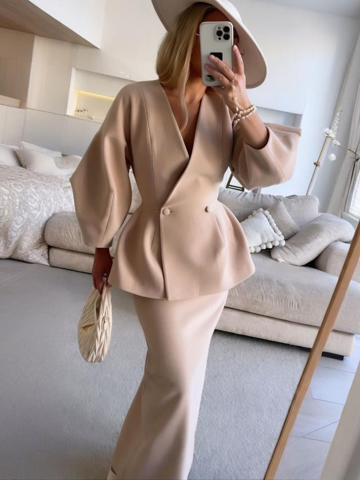 Puff Sleeve Dress Suit