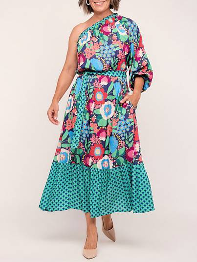 Oblique Shoulder Print Dress