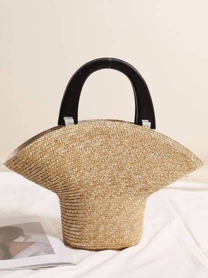 Straw and wooden handbag