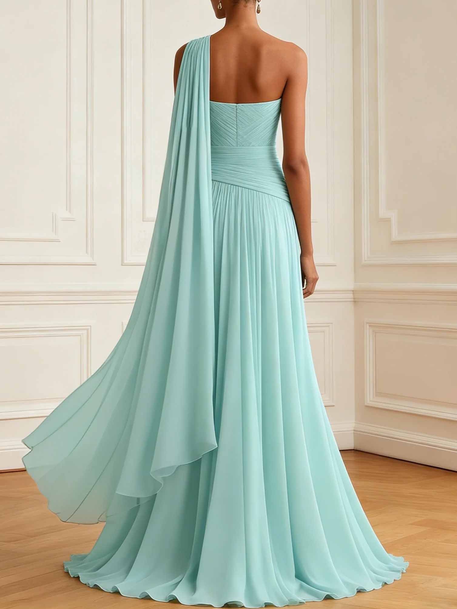 Elegant One-Shoulder Ruched Maxi Dress