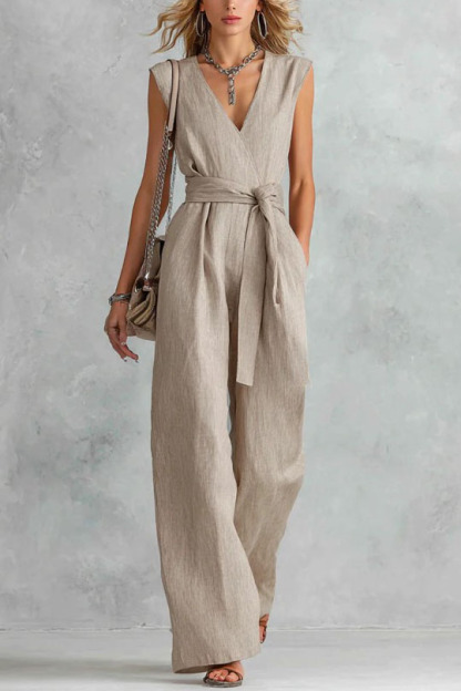 V-Neck Lace-Up Jumpsuit