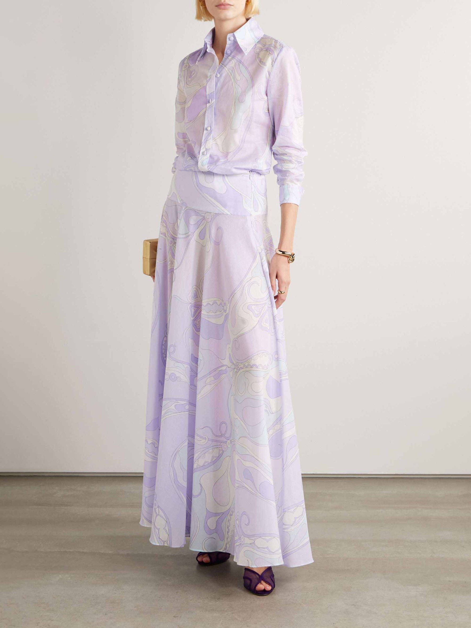 Light Purple Abstract Print Button Shirt