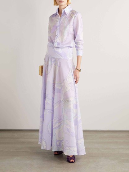 Light Purple Abstract Print Button Shirt