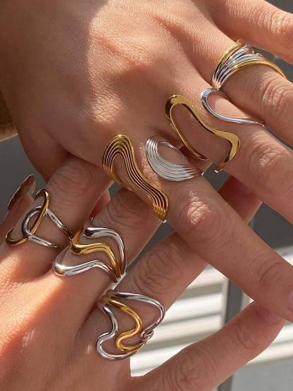 Minimalist Irregular Curve Two-color Ring