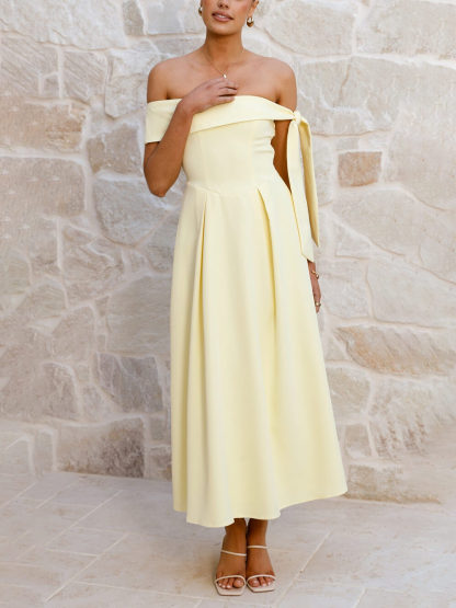 Elegant Off-Shoulder Tie Ruched Midi Dress