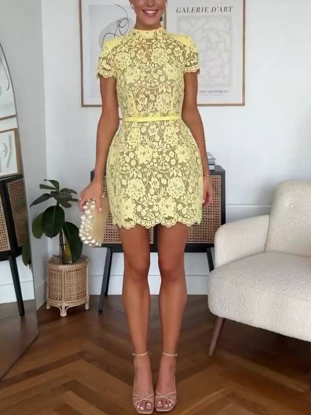 Elegant Lace Mini Dress (Belt Not Included)