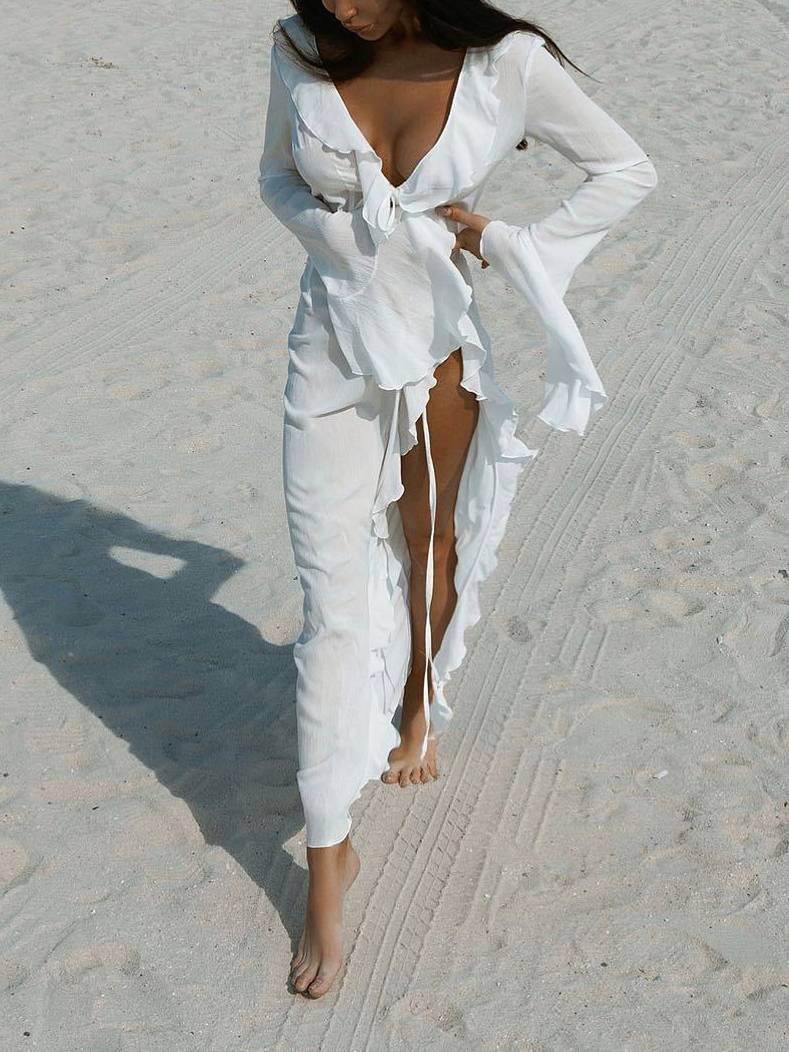 Ruffled Bikini Cover-up Sun Protection Dress