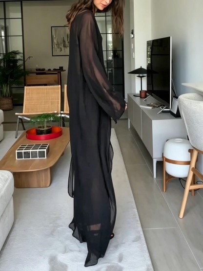 Sexy Sheer Mesh Long Sleeve Top & Harem Pants Two-Piece Set