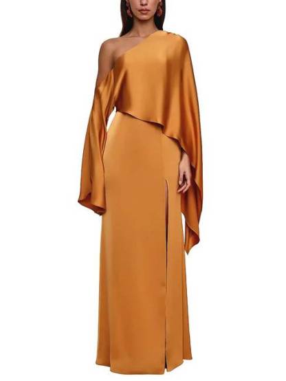 Off-Shoulder Asymmetric Slit Maxi Dress