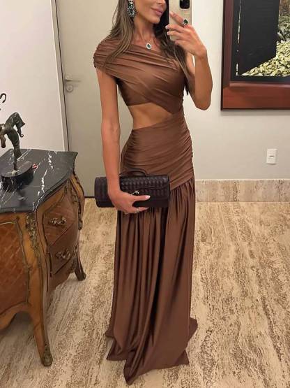 Unique Off-shoulder Waist Hollow Maxi Dress