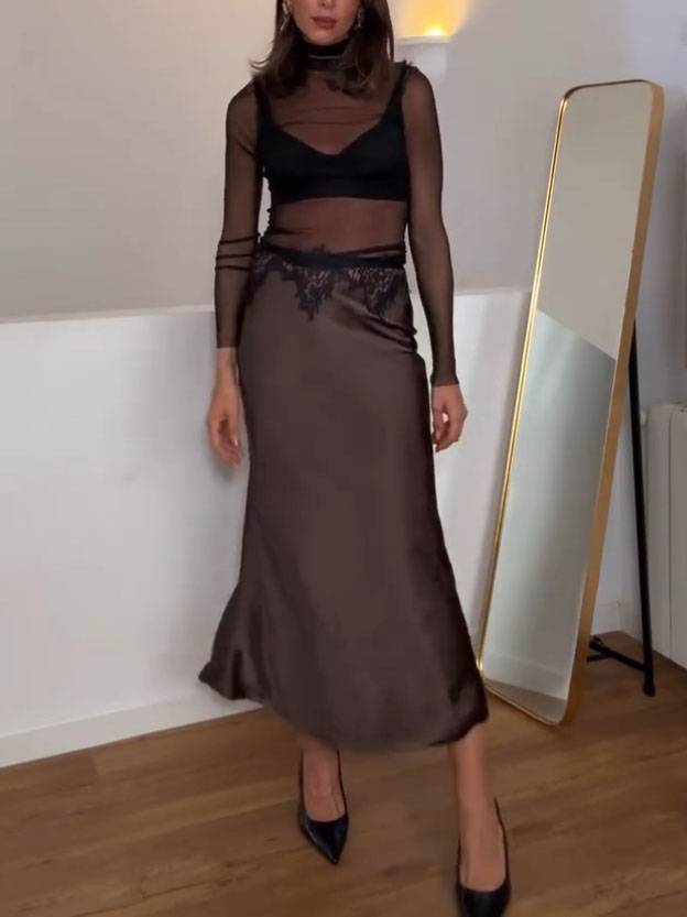 Tulle Top And Lace Skirt Set