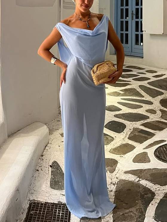 Swing Neck Backless See-through Maxi Dress