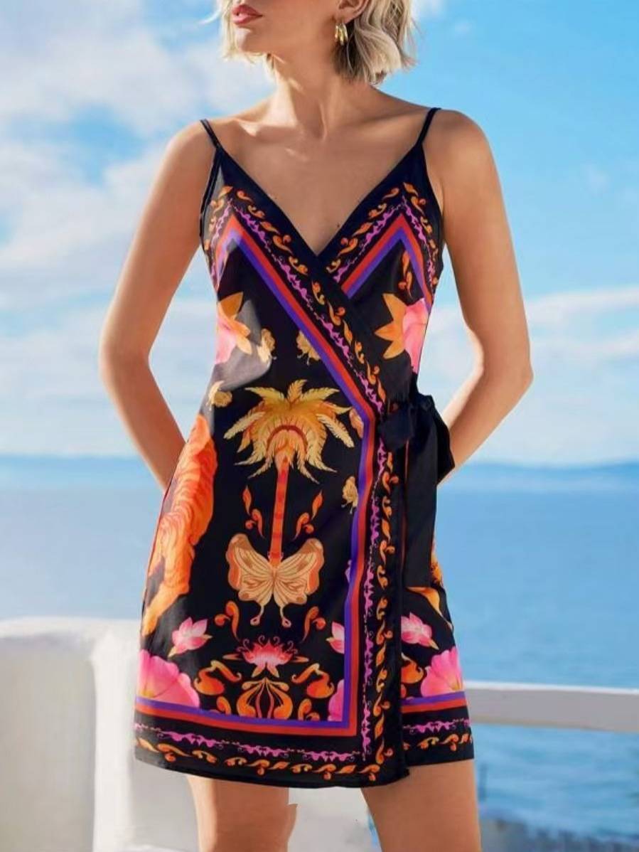 V-neck Lace Up Sling Dress