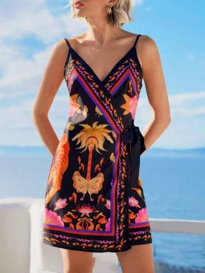 V-neck Lace Up Sling Dress