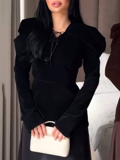 Vintage Velvet Shirt And Skirt Suit-Shirt