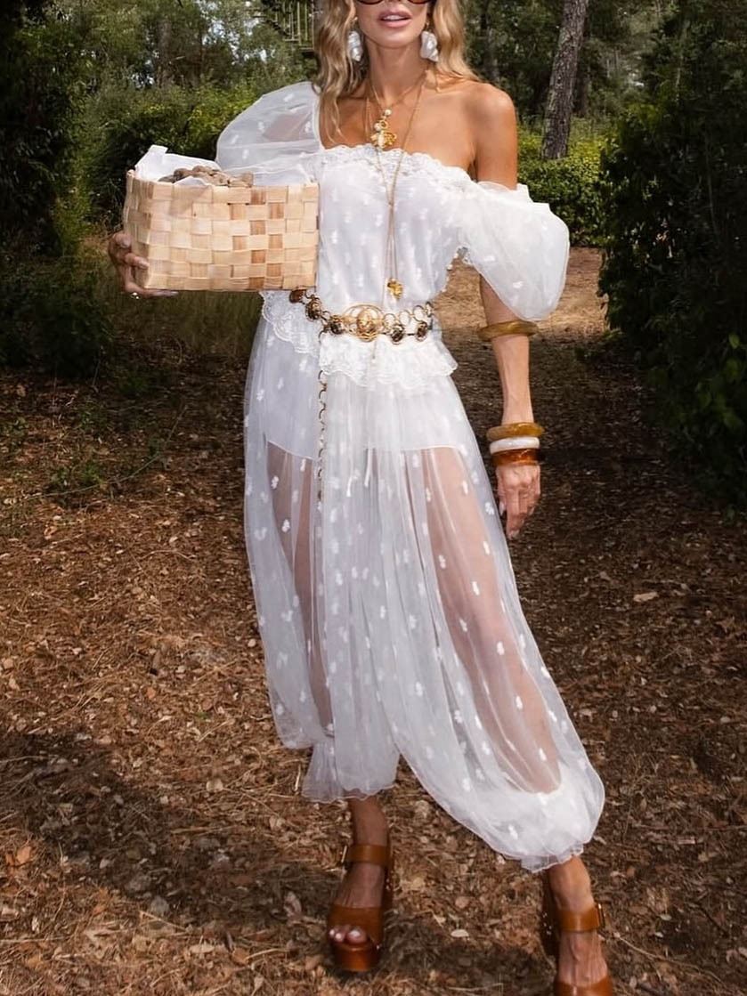 Elegant Polka Dot Square Neck Top & Pants Two-Piece Set