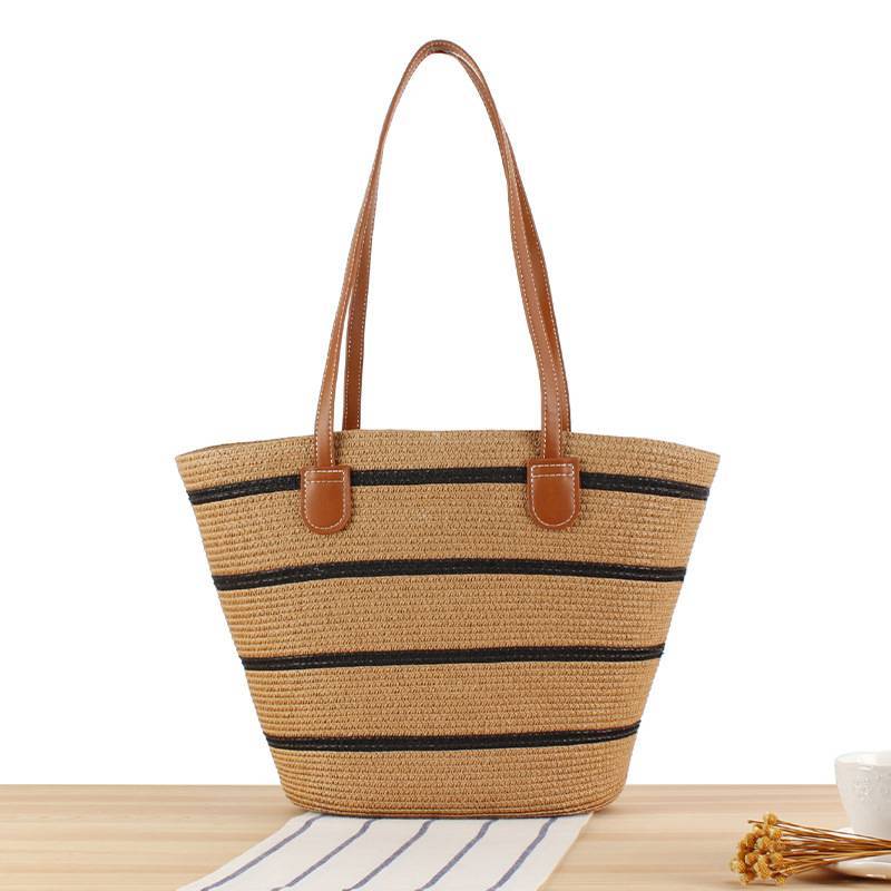 Contrast Color Straw Tote Bag