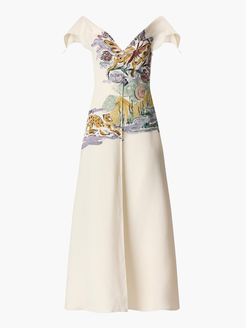 Elegant Artistic Print Front Slit Maxi Dress