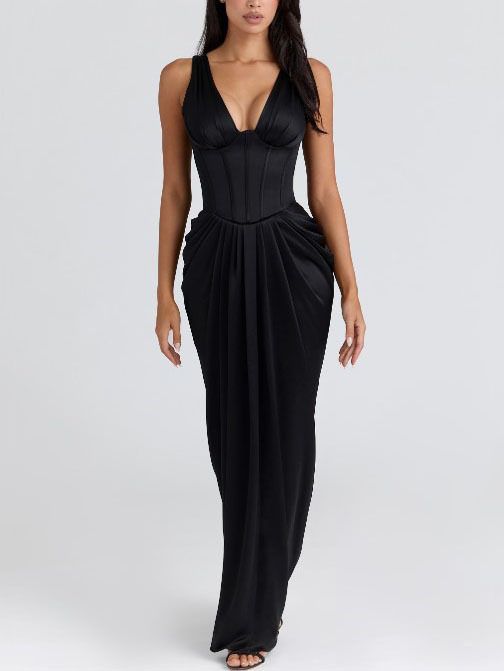 Corset Pleated Maxi Dress