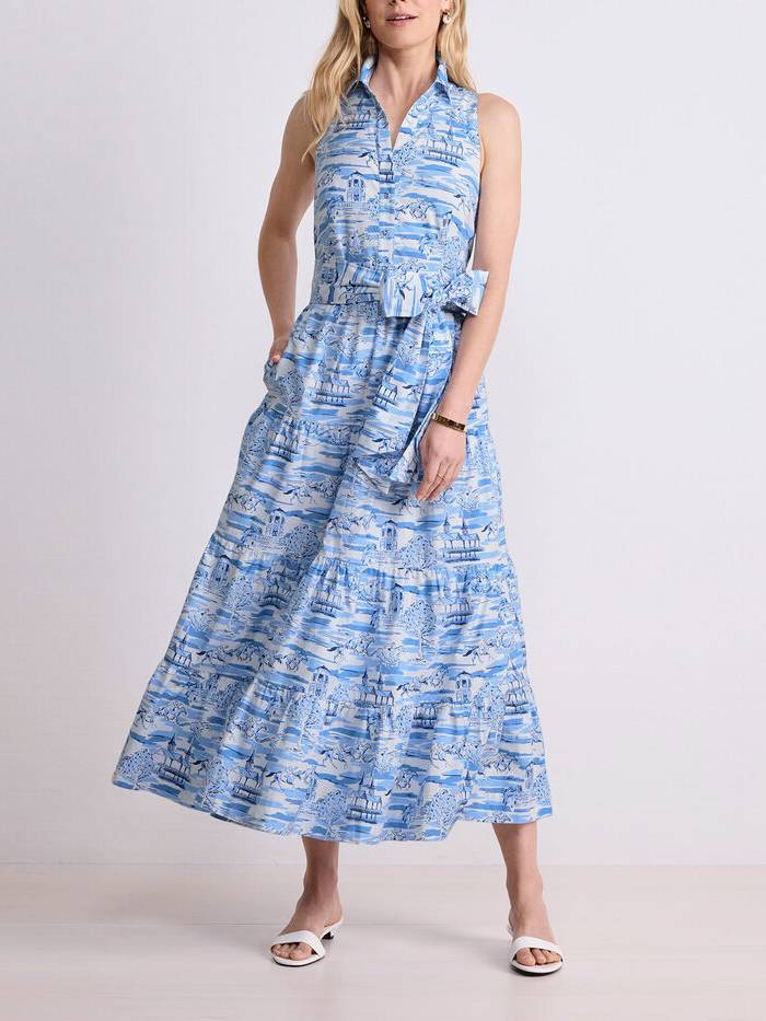 Shirt Collar Belted Printed Dress