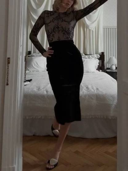 Velvet Lace Splicing Waist Design Dress