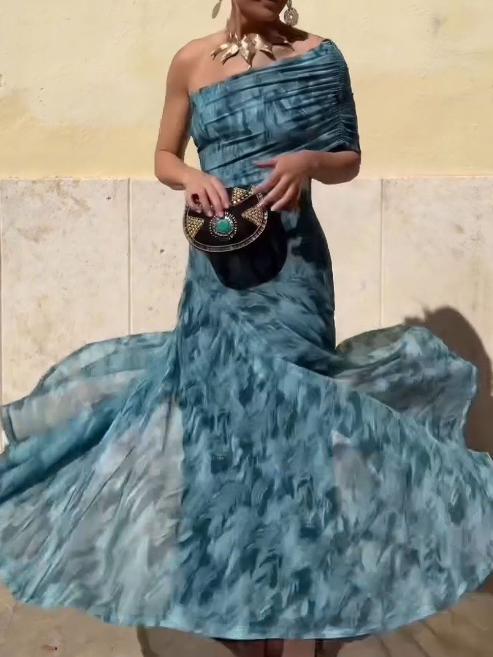 Elegant Abstract Mesh Print Maxi Dress