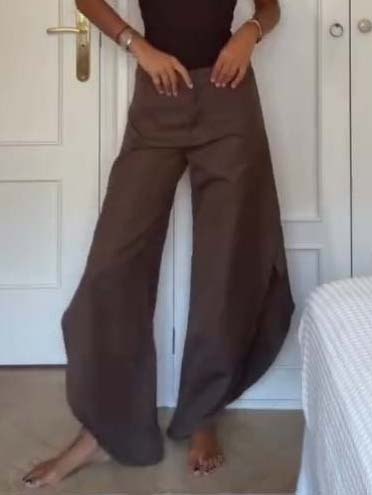 Oblique Collar Off-shoulder bodysuits And Side Slits Wide Leg Pants Suit- Pants