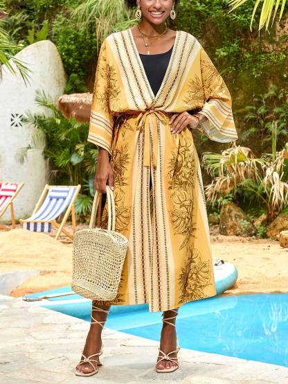 Beach Sun Protection Printed Cardigan Bikini Cover Up