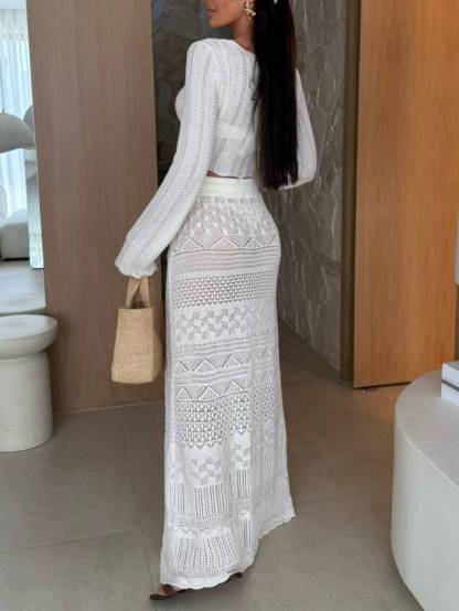 Cutout Knit Top And Skirt Suit-Skirt